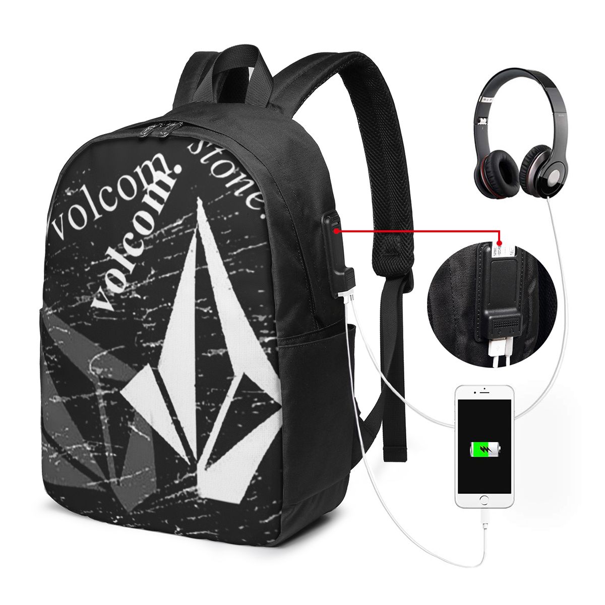 Women Bags For College - V-Volcom Logo Rugzak Reisnotebooktas Computer Student