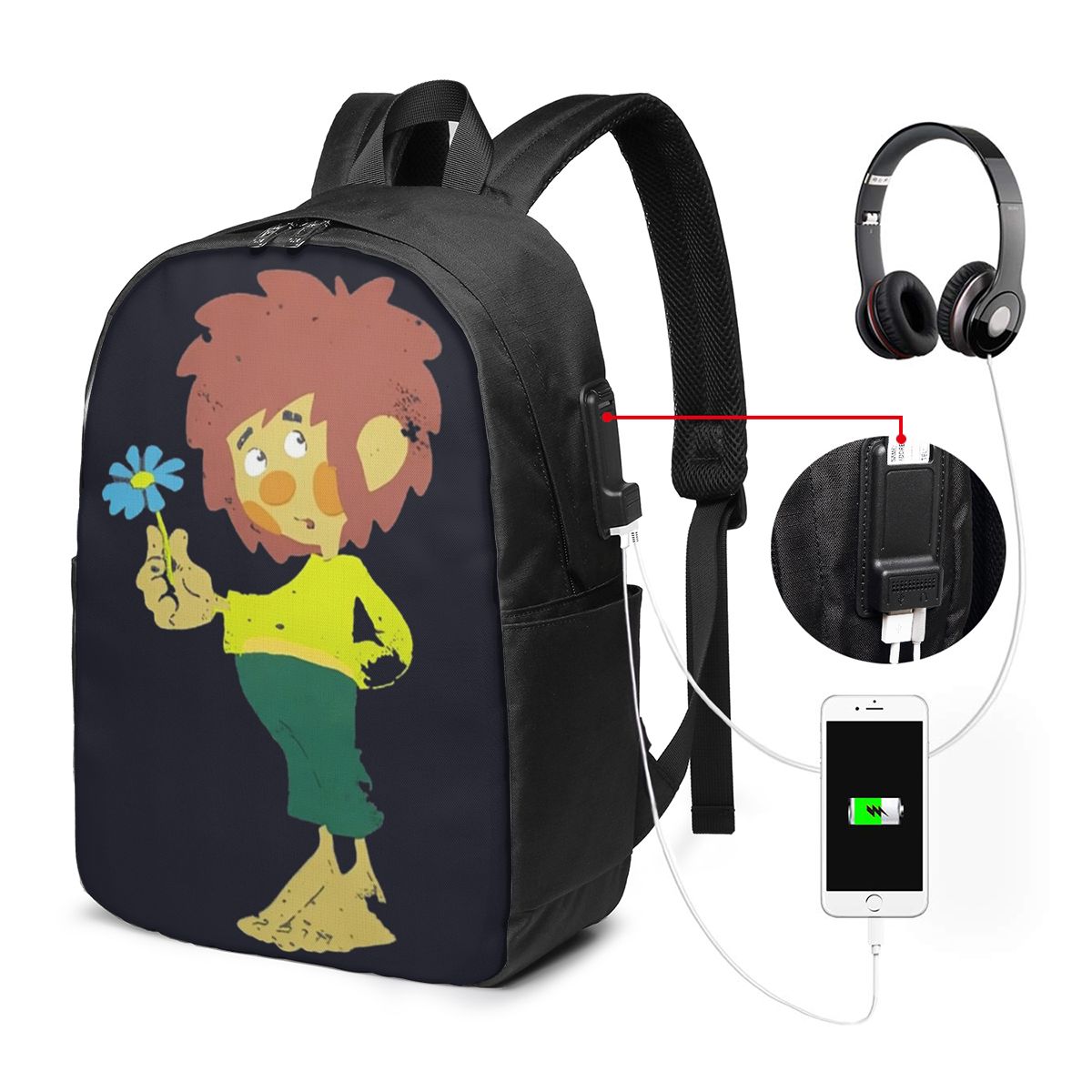 Women Bags For College - Pumuckl Blume - Figur Rugzak Reisnotebooktas